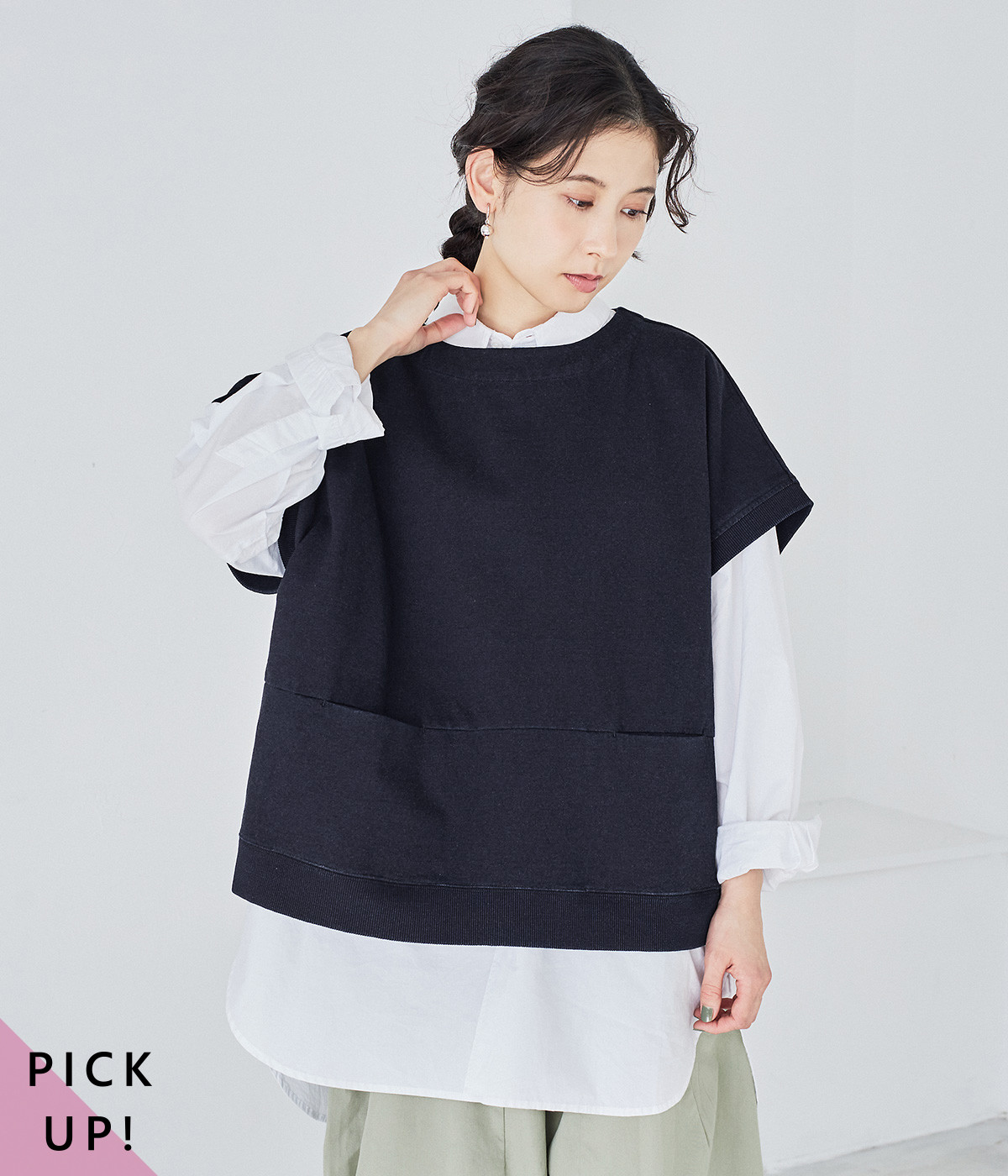 別注｜裏毛デニム切替ベスト(インディゴネイビー-ONESIZE)