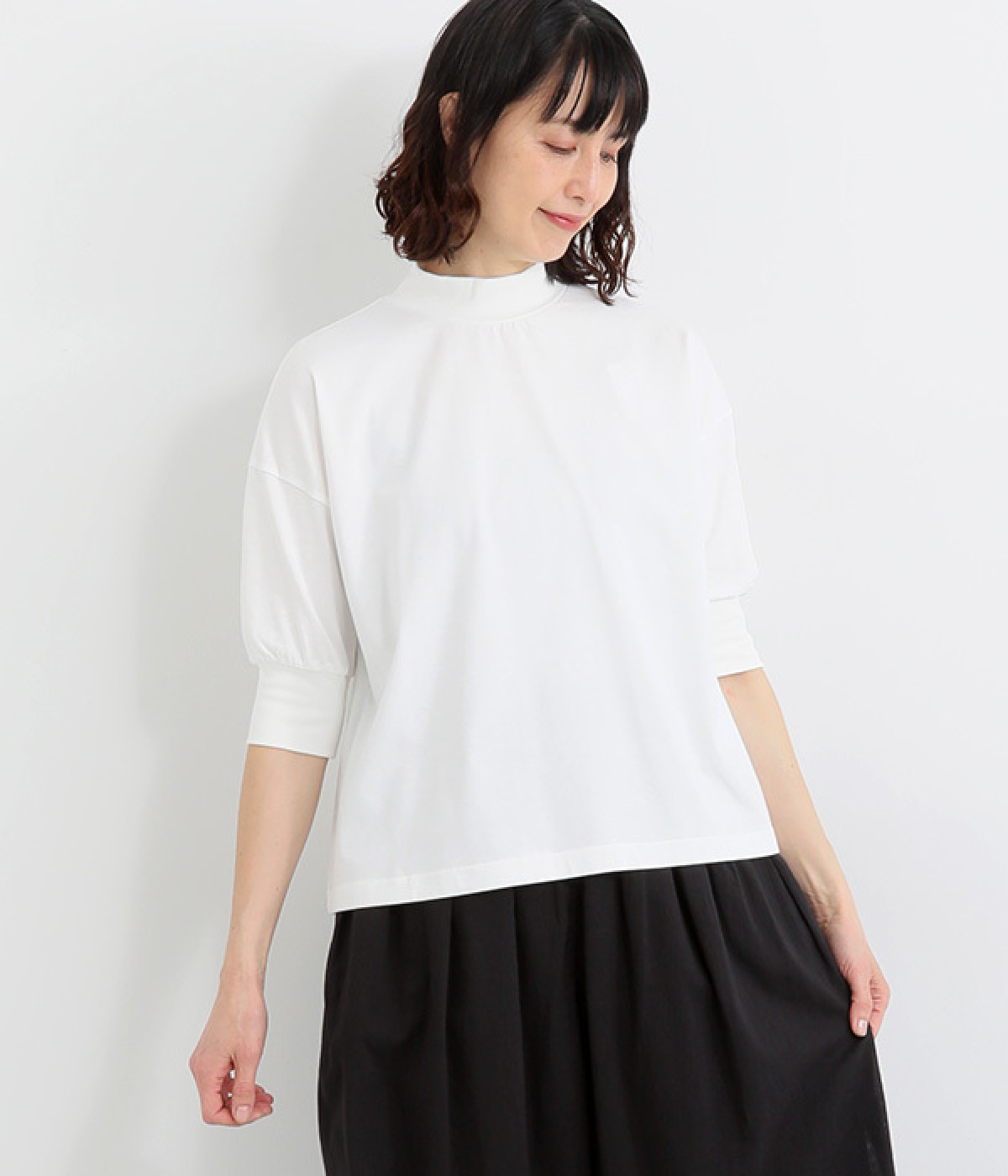 ハーフシルケット天竺 モックネックTシャツ(オフホワイト-ONESIZE)