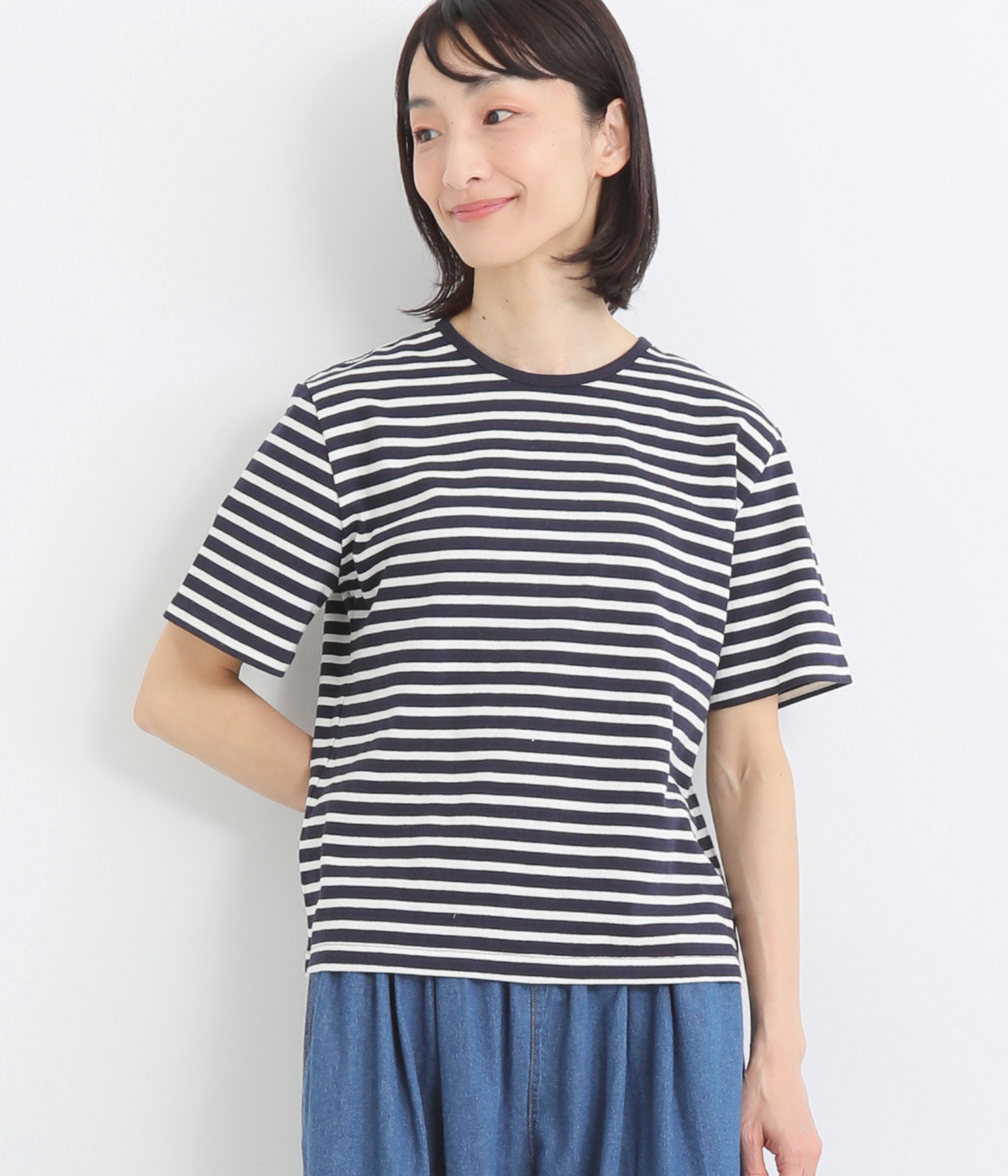 ワイドボーダーTシャツ(ブラック×ナチュラル-ONESIZE)