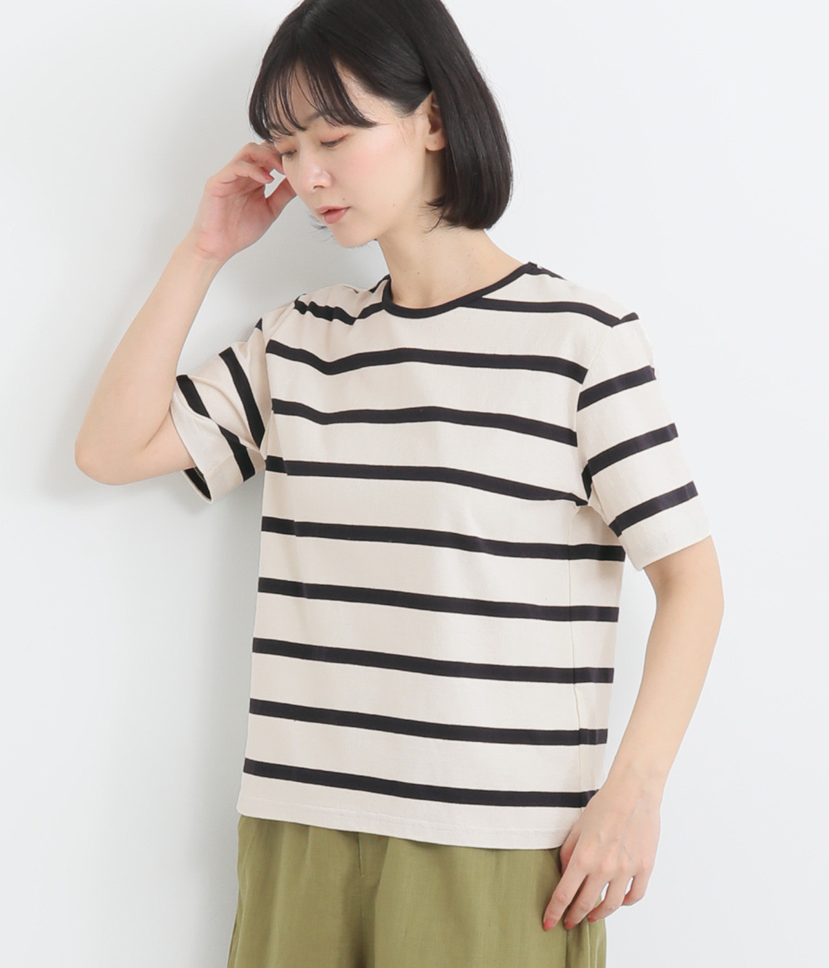 ワイドボーダーTシャツ(ナチュラル×ブラック-ONESIZE)