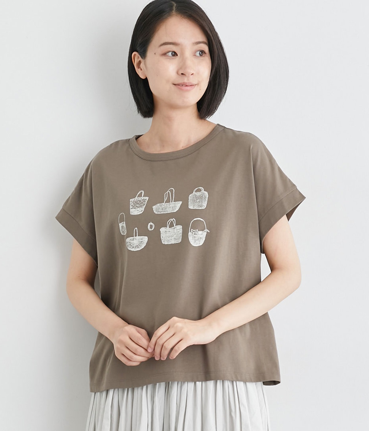 カゴプリントTシャツ(ブラウン-ONESIZE)