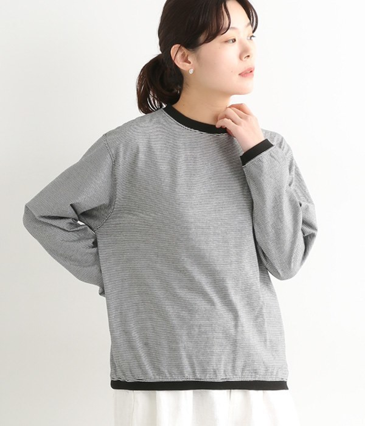 ナロウボーダー　ロングTシャツ(ブラック-ONESIZE)