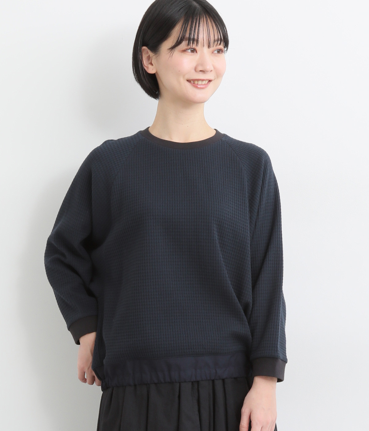 トランスファー　ワッフルコンビネーションプルオーバー(ネイビー-ONESIZE)