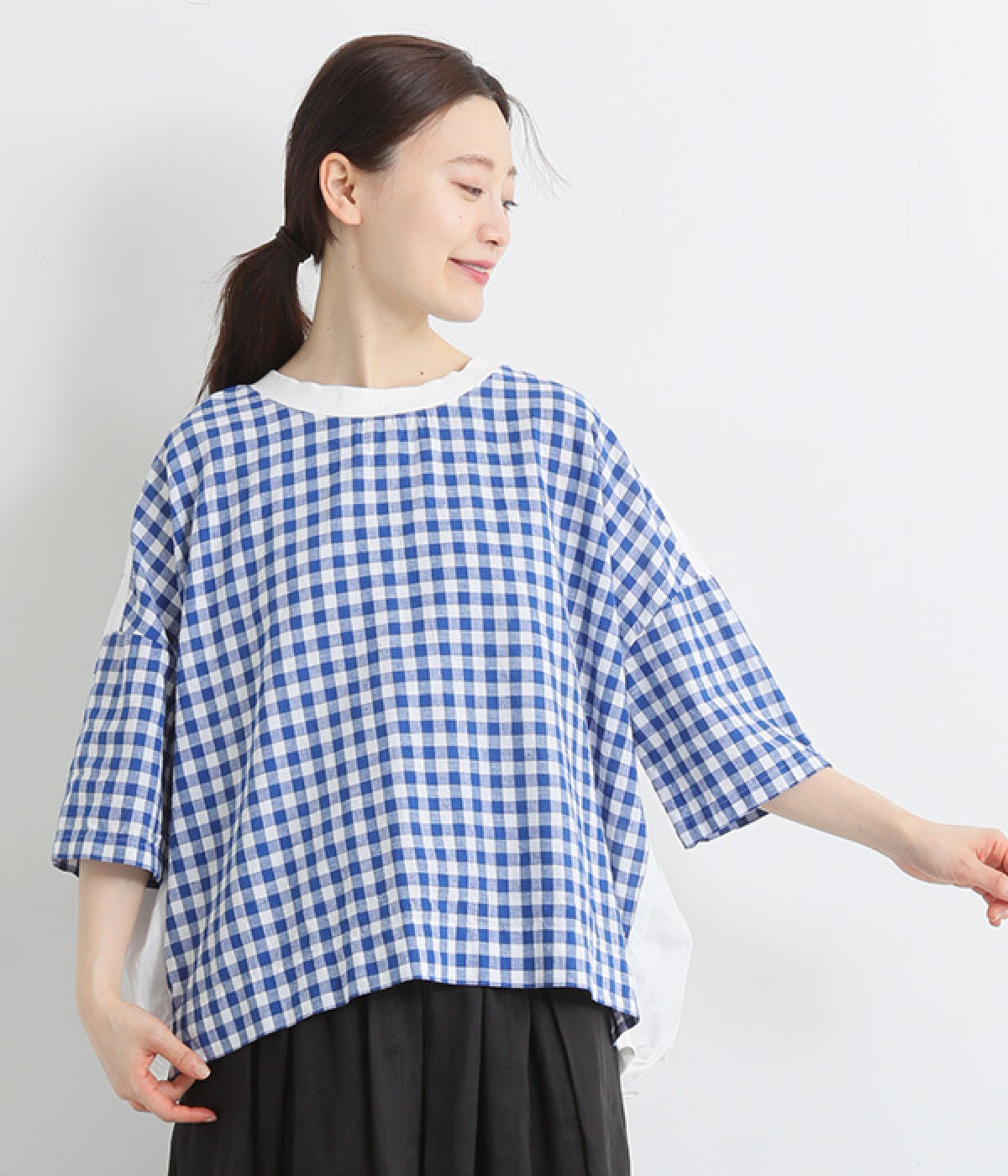 フレンチリネンコンビネーションプルオーバー(チェック-ONESIZE)