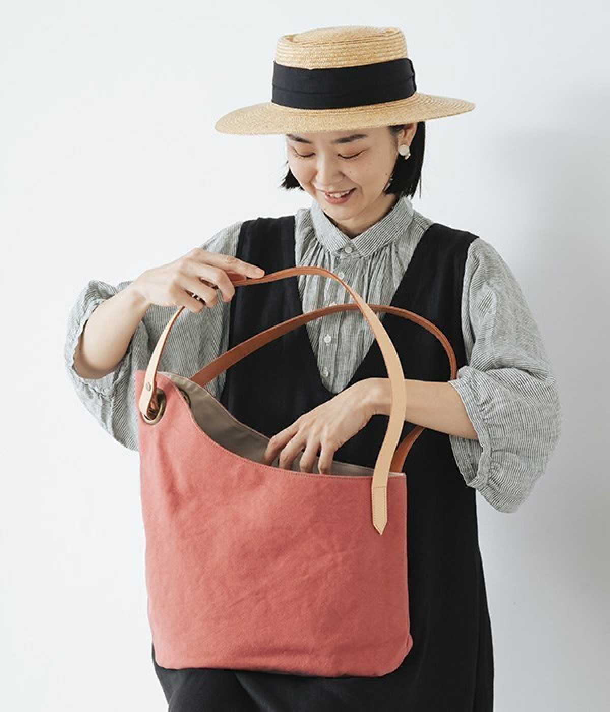 アシンメトリートートバッグ(コーラルレッド-ONESIZE)