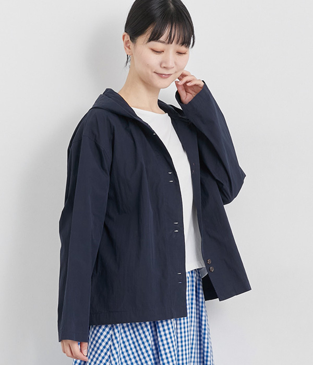 コットンナイロン高密度クロスフード付きジャケット(ネイビー-ONESIZE)
